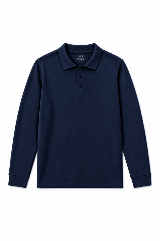 IVAR Navy Fleece Polo, flat lay front view