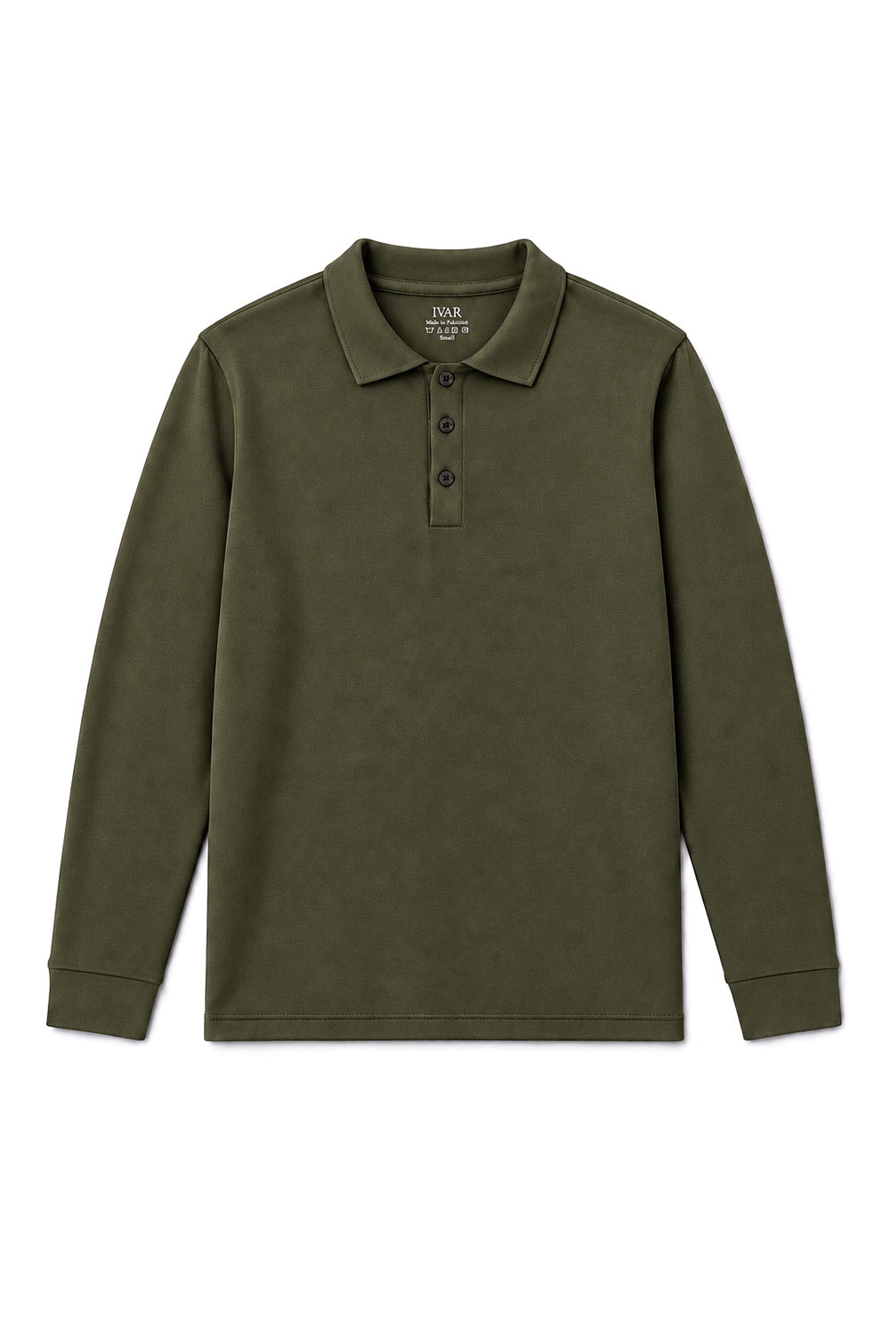IVAR Olive Fleece Polo, flat lay front view