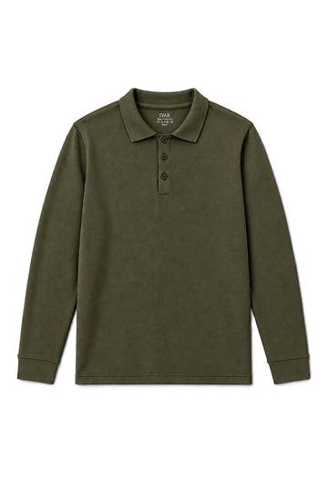 IVAR Olive Fleece Polo, flat lay front view
