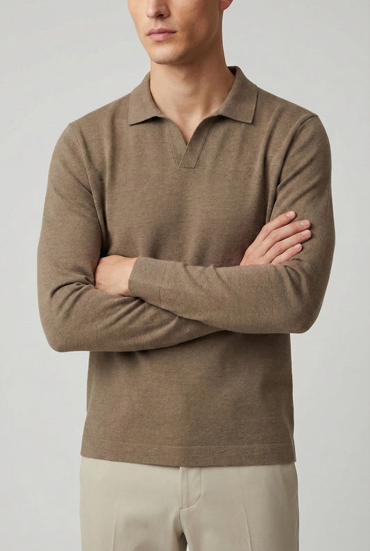 IVAR® Heather Brown Full Sleeve Johnny Collar Polo