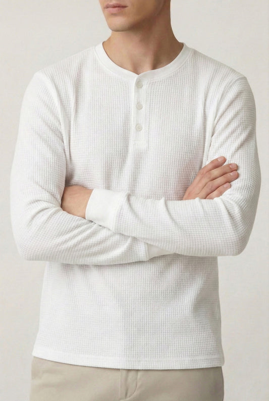 IVAR® Bright White Waffle Knit Full Sleeve Henley