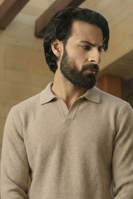 IVAR® Stone Beige Johnny Collar Ribline Polo