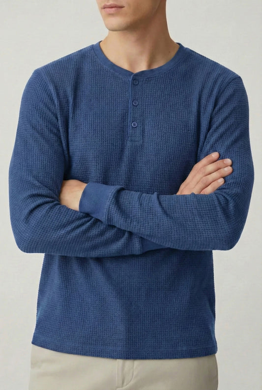IVAR® Storm Blue Waffle Knit Full Sleeve Henley
