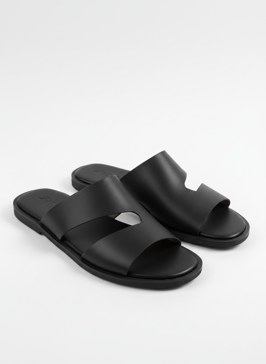 IVAR® Black Artisan Leather Slides