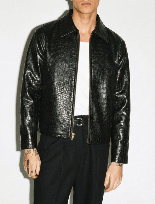 IVAR® Black Croc Embossed Leather Jacket