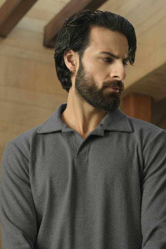 IVAR® Heather Grey Johnny Collar Ribline Polo