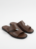 IVAR Brown Artisan Leather Slides – men's brown full-grain leather dual-strap slides, view 2