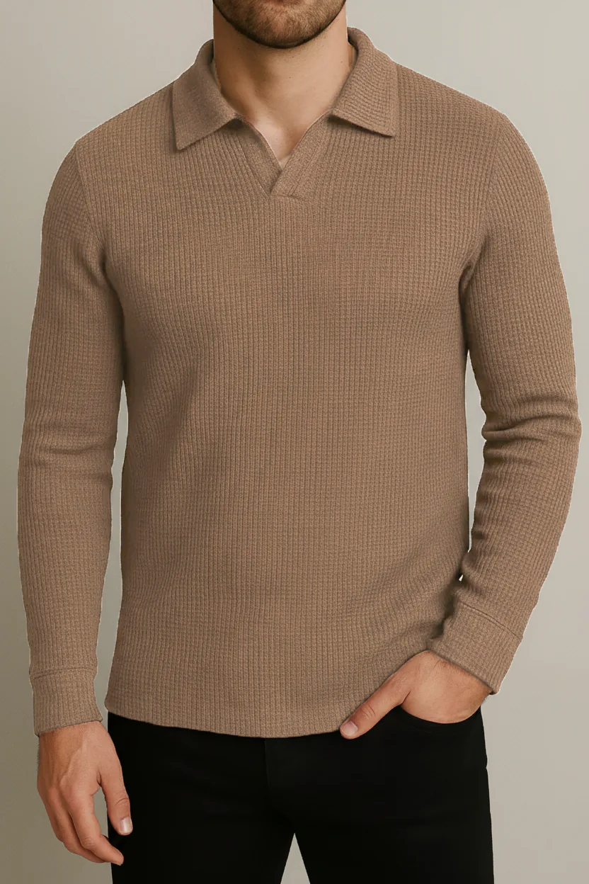 IVAR® SandStone Waffle Knit Full Sleeve Johnny Collar Polo