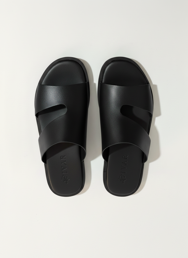 IVAR® Black Artisan Leather Slides