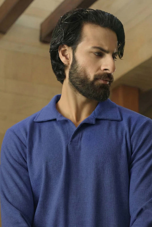 IVAR® Royal Blue Johnny Collar Ribline Polo