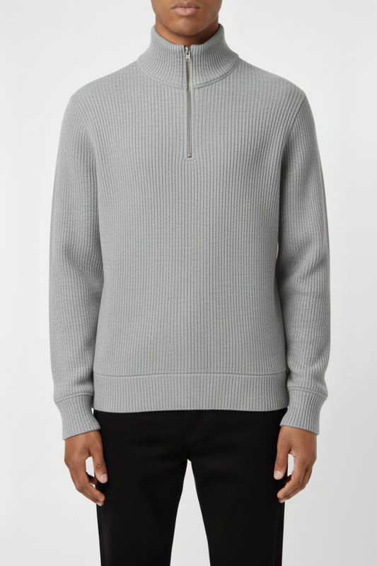 IVAR® Heather Grey Ribbed Quarter Zipper