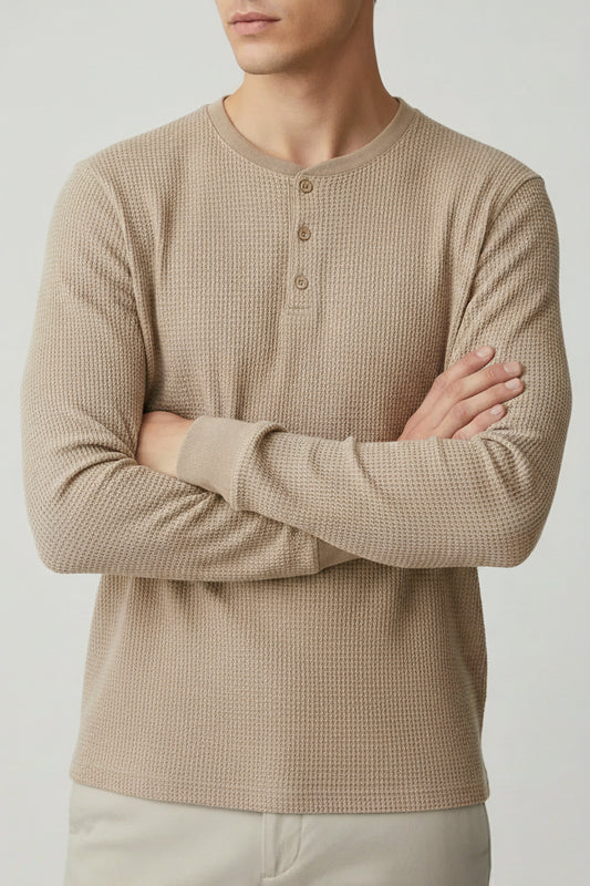 IVAR® Sand Stone Waffle Knit Full Sleeve Henley