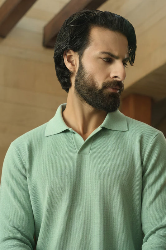 IVAR® Mint Green Johnny Collar Ribline Polo