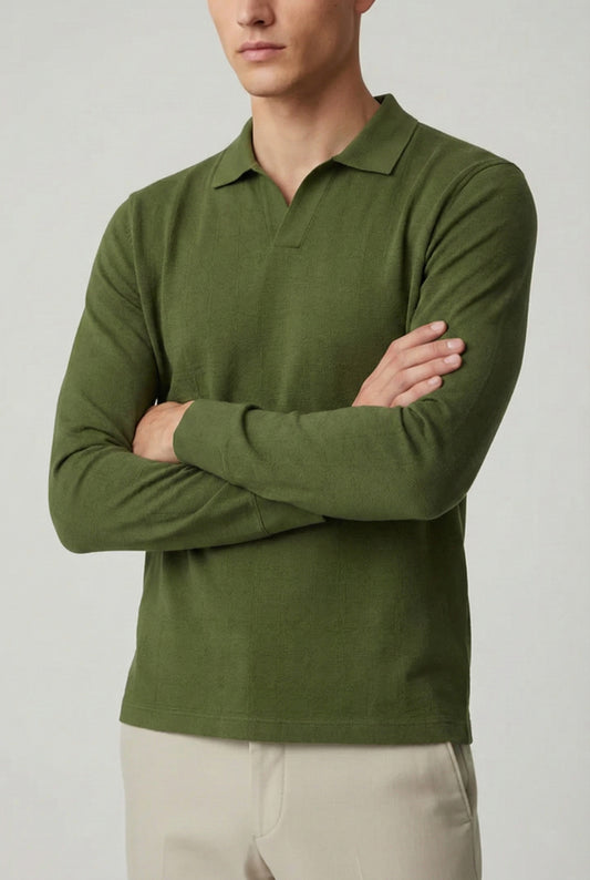 IVAR® Army Green Full Sleeve Johnny Collar Polo