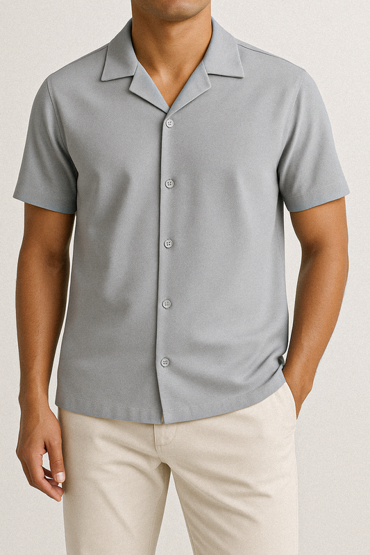 IVAR®  Glacier Grey Jacquard Cuban Collar Shirt