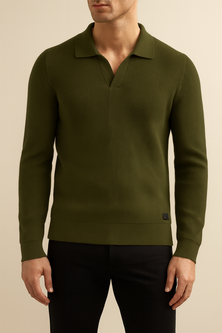 IVAR® Olive Green Johnny Collar Ribline Polo