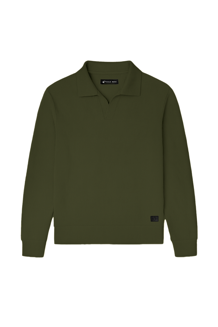 IVAR® Olive Green Johnny Collar Ribline Polo