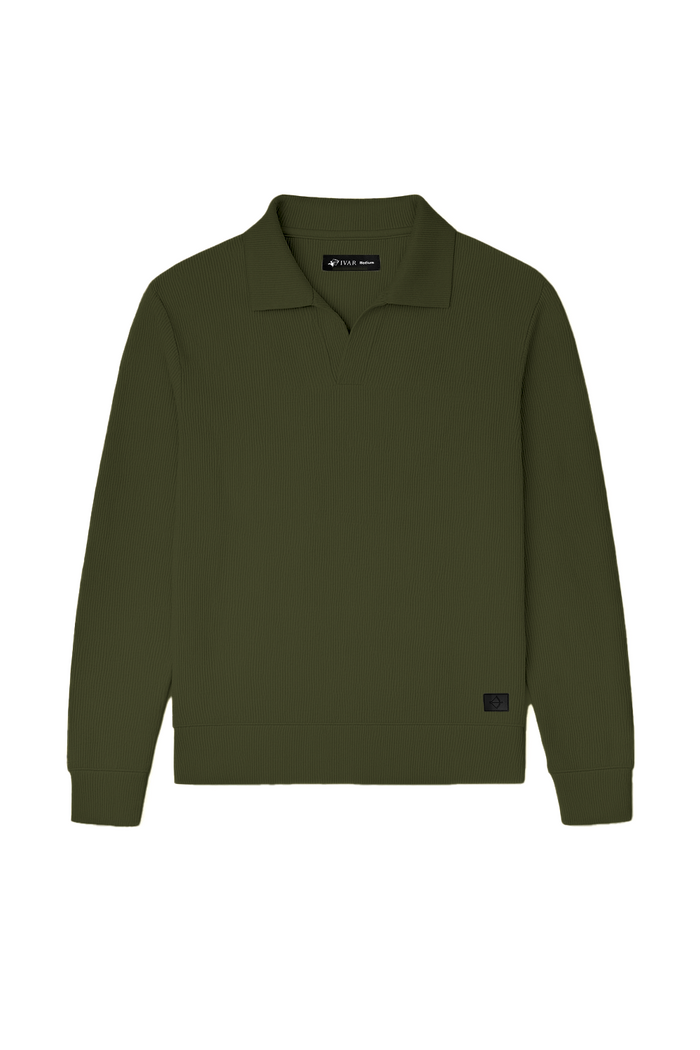 IVAR® Olive Green Johnny Collar Ribline Polo