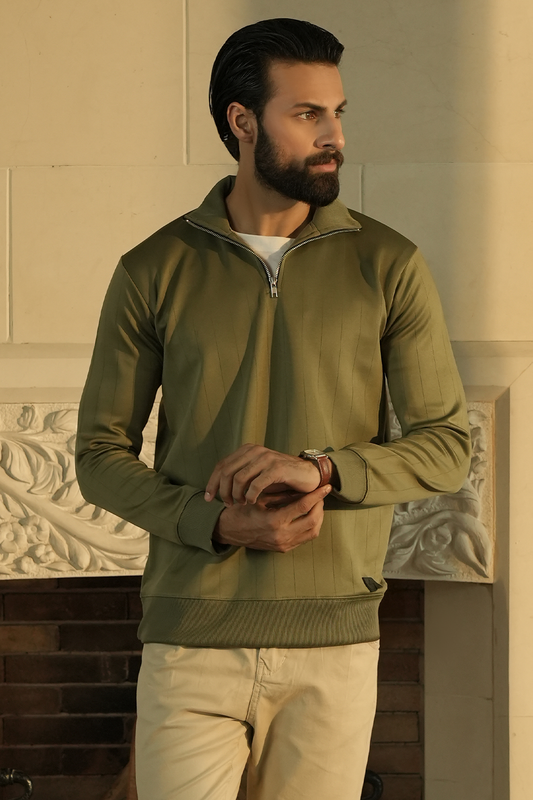 IVAR® Olive Green Scuba Drop Needle Quarter Zipper