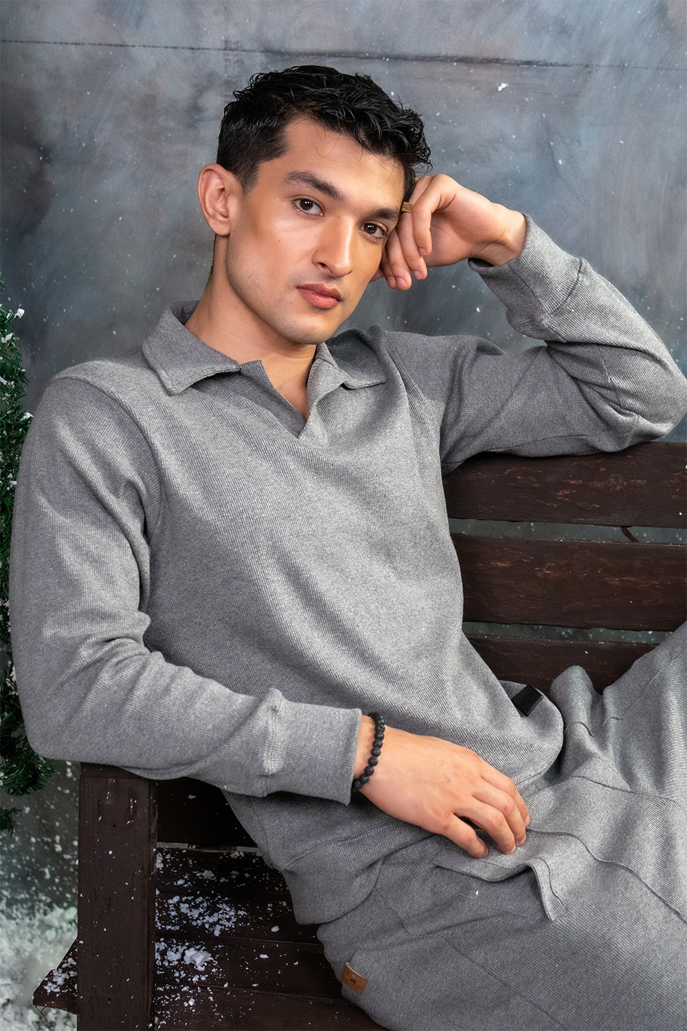 IVAR® Heather Grey Johnny Collar Ribline Polo