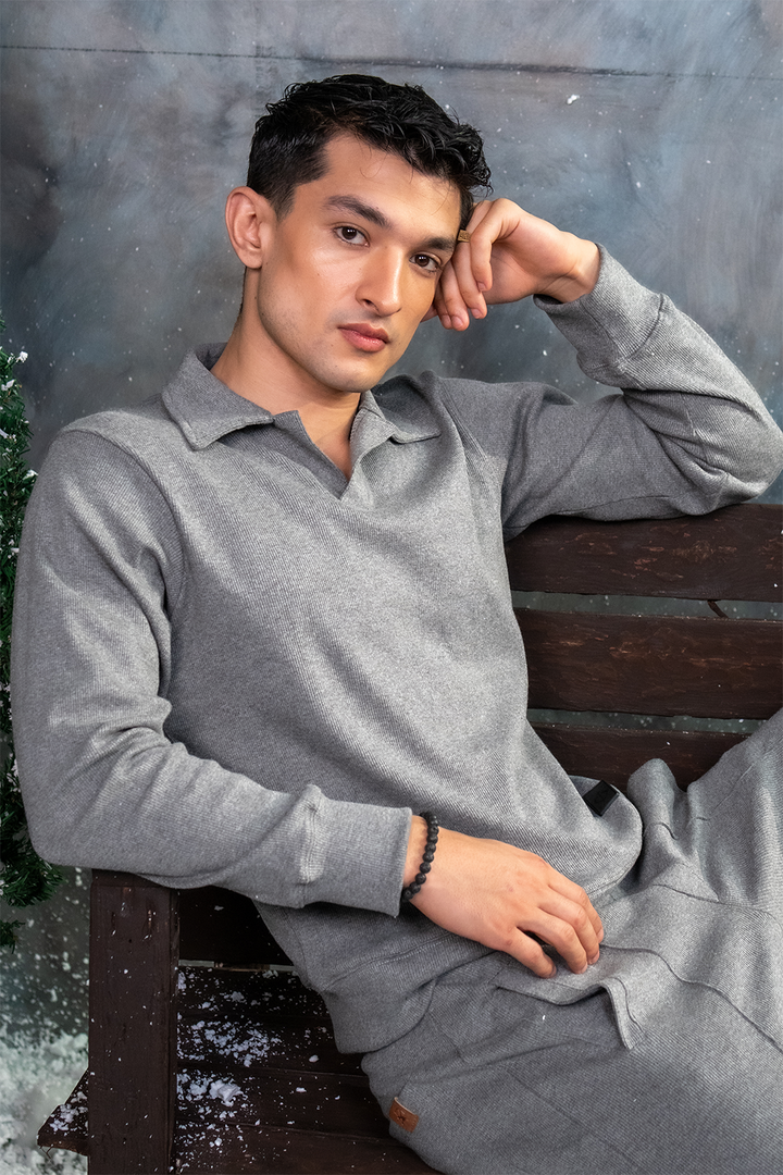 IVAR® Heather Grey Johnny Collar Ribline Polo