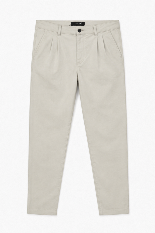 IVAR® Grey Twill Straight Fit Pleated Pants