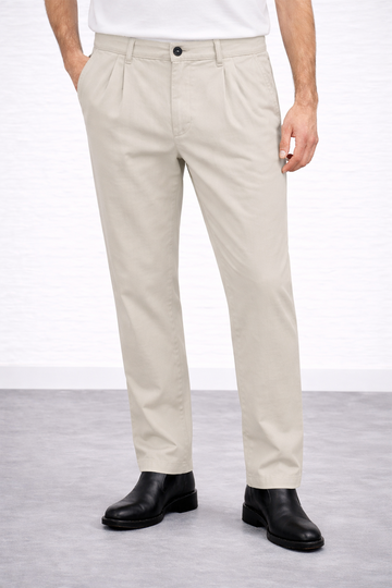 IVAR® Grey Twill Straight Fit Pleated Pants