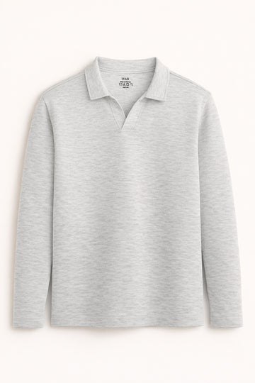 IVAR® Heather White Full Sleeve Johnny Collar Polo