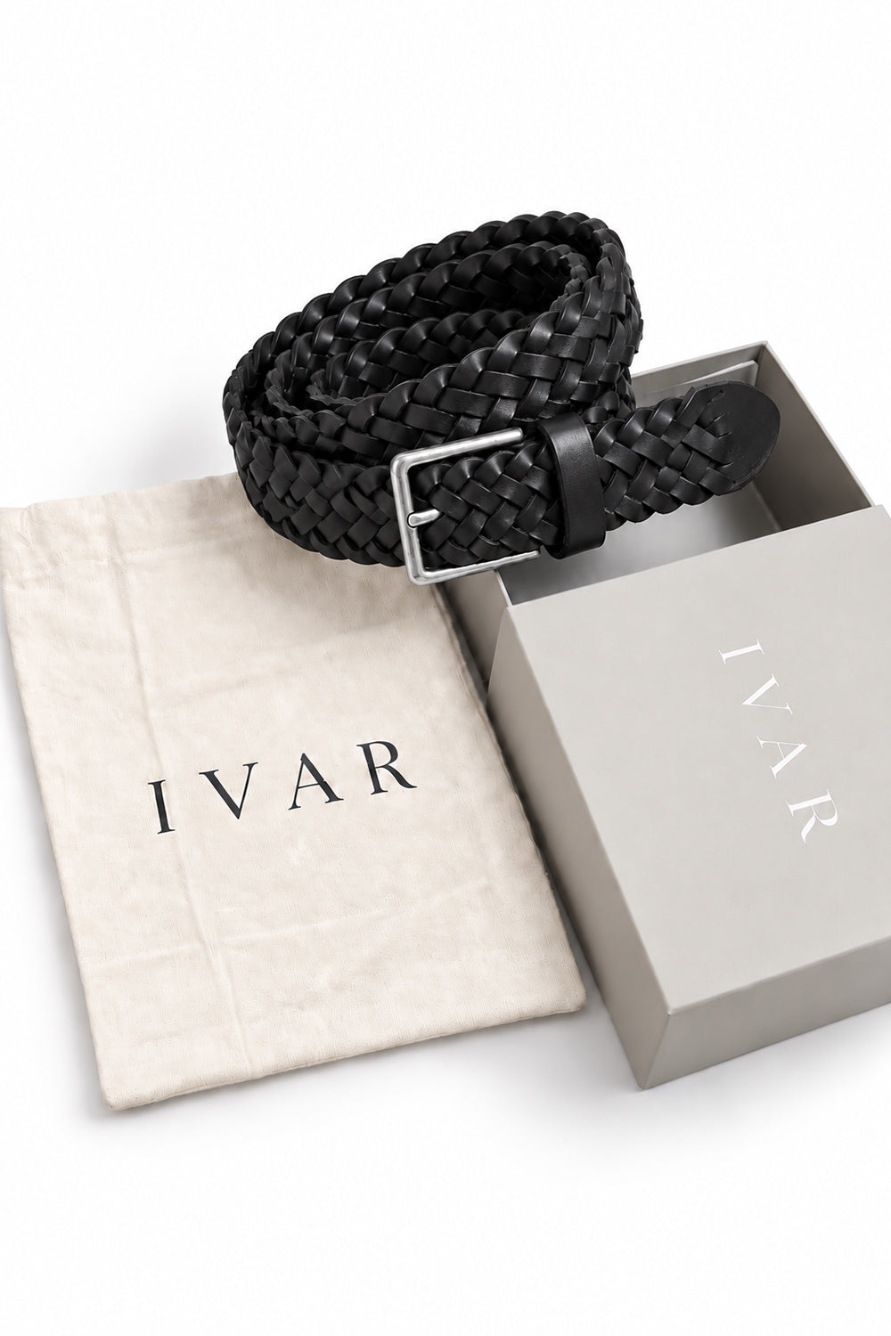 Ivar Black Hand Braided Leather Belt - Packaging with Box - IVAR Clothing