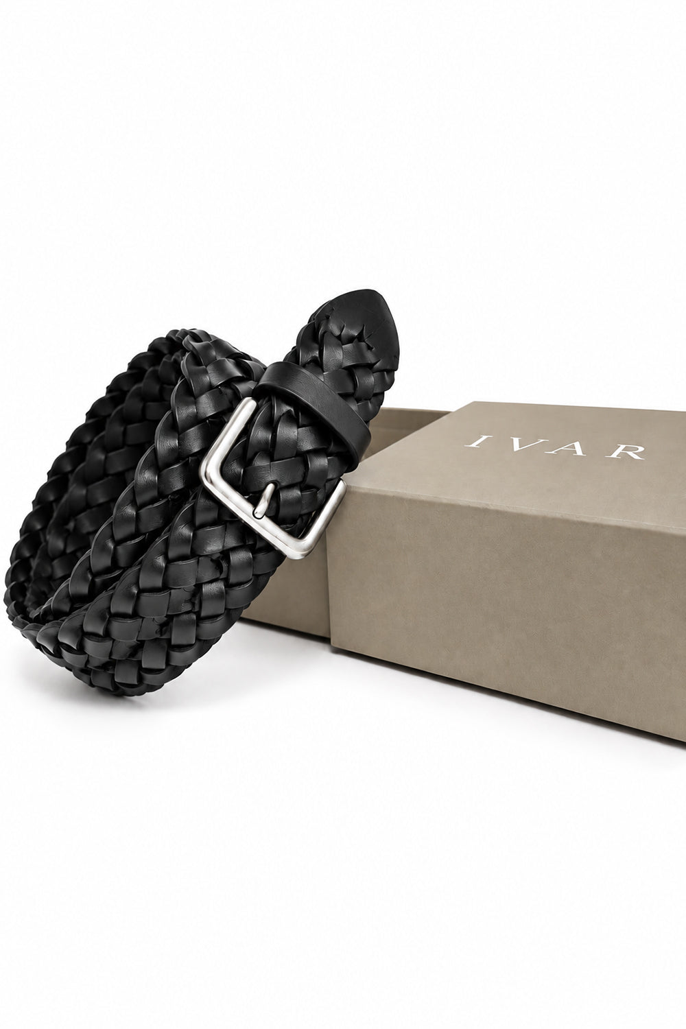 Ivar Black Hand Braided Leather Belt - Coiled with Packaging - IVAR Clothing