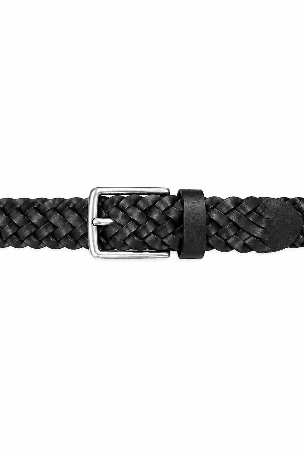 Ivar Black Hand Braided Leather Belt - Full Length Flat Lay - IVAR Clothing
