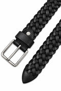 Ivar Black Hand Braided Leather Belt - Flat Lay Buckle Detail - IVAR Clothing