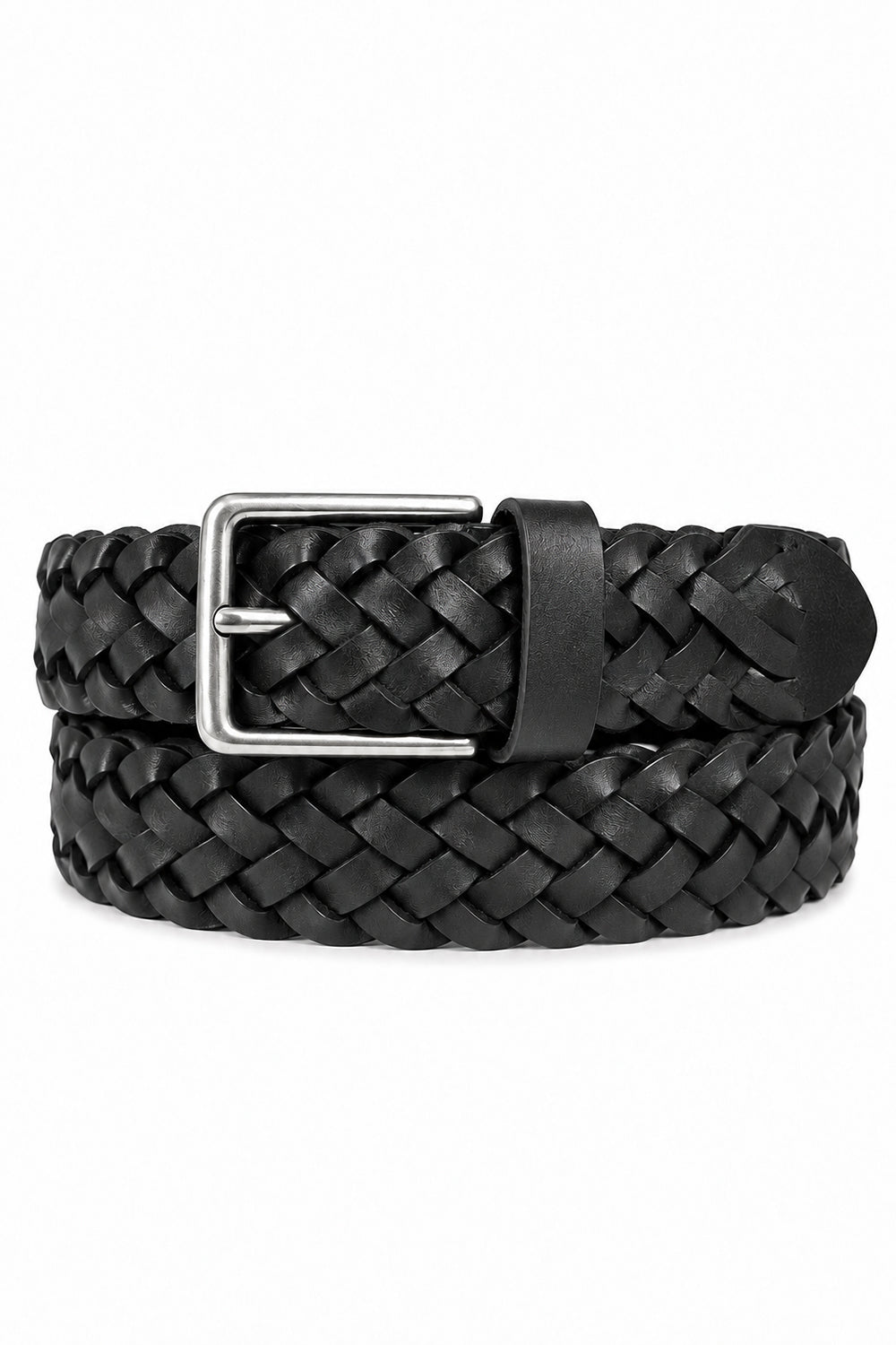 Ivar Black Hand Braided Leather Belt - Full Coiled View - IVAR Clothing