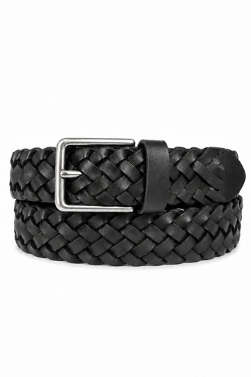 Ivar Black Hand Braided Leather Belt - Full Coiled View - IVAR Clothing