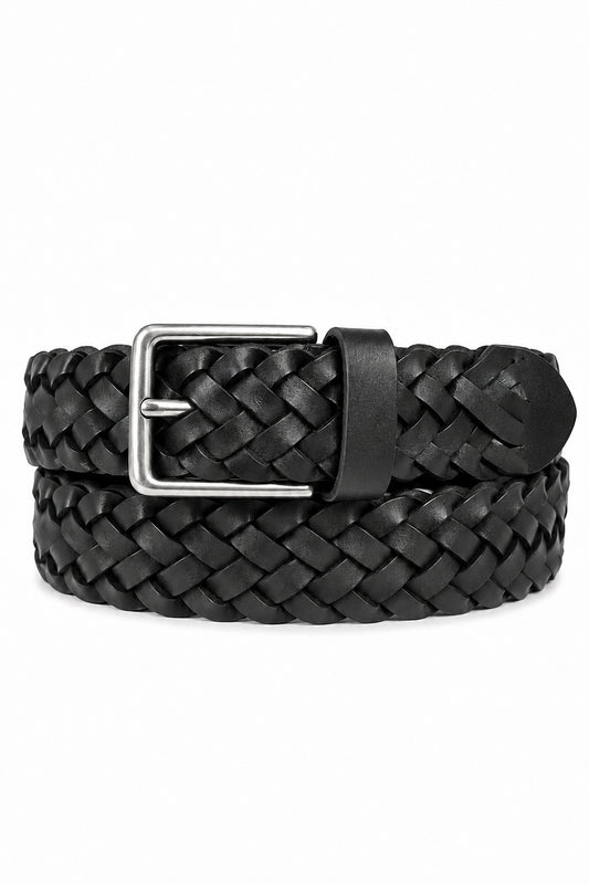 Ivar Black Hand Braided Leather Belt - Full Coiled View - IVAR Clothing