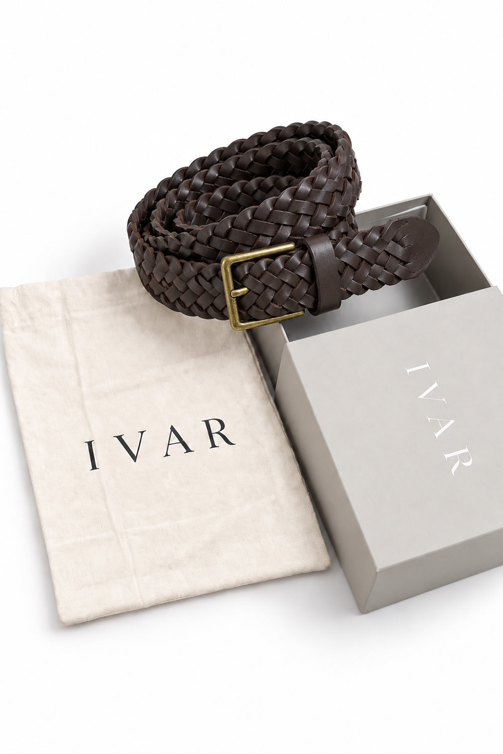 Ivar Brown Hand Braided Leather Belt - Packaging with Box - IVAR Clothing