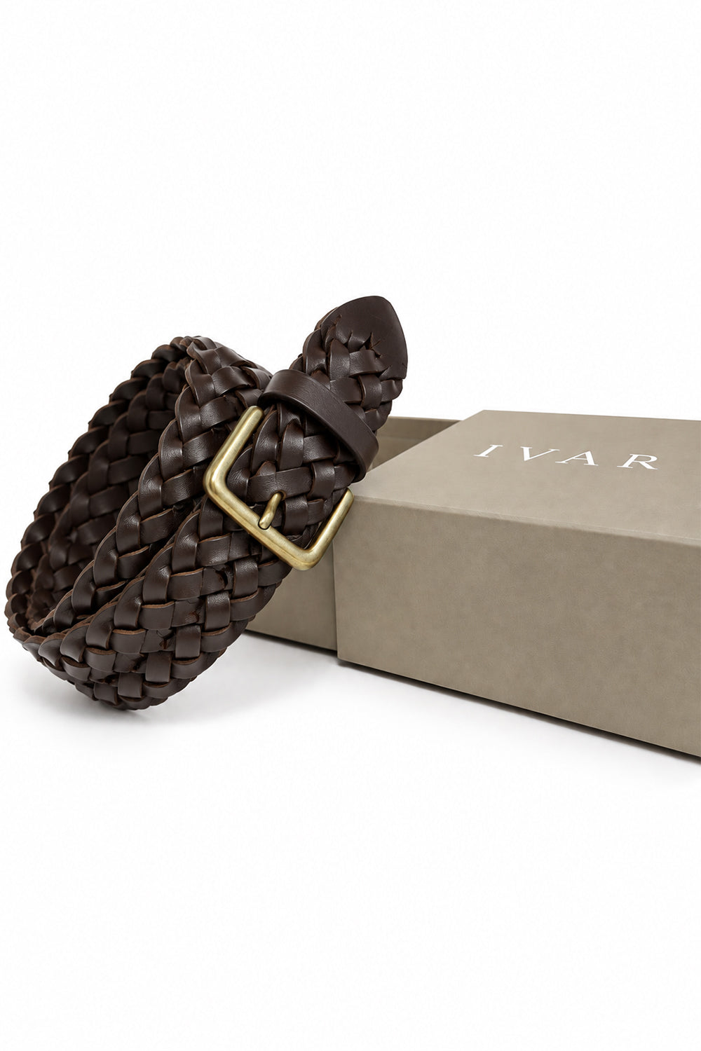 Ivar Brown Hand Braided Leather Belt - Coiled with Packaging - IVAR Clothing