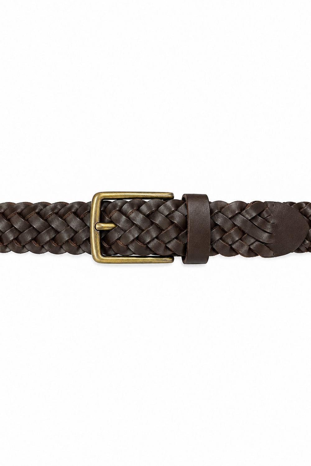 Ivar Brown Hand Braided Leather Belt - Full Length Flat Lay - IVAR Clothing