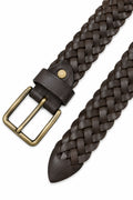 Ivar Brown Hand Braided Leather Belt - Flat Lay Buckle Detail - IVAR Clothing