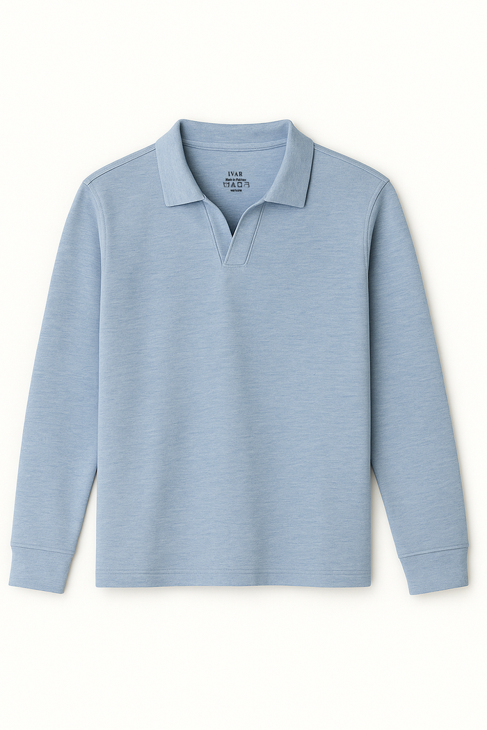 IVAR® Heather Blue Full Sleeve Johnny Collar Polo
