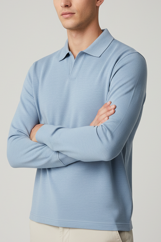 IVAR® Heather Blue Full Sleeve Johnny Collar Polo