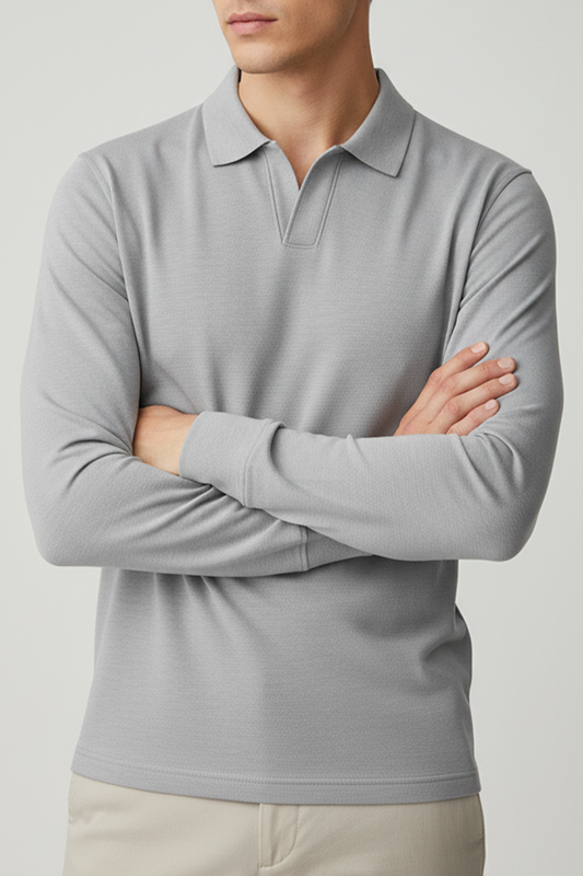 IVAR® Heather Grey Full Sleeve Johnny Collar Polo
