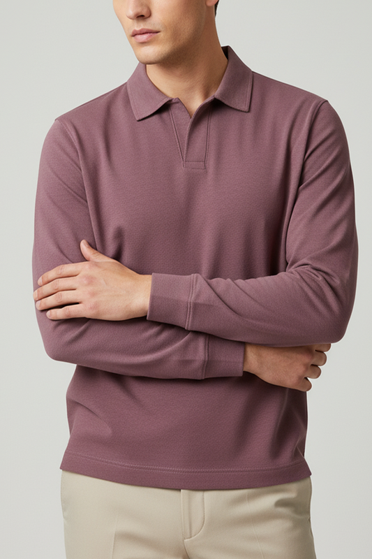 IVAR® Heather Wine Full Sleeve Johnny Collar Polo