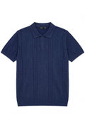 IVAR Navy Heritage Cable Knit Polo - Front Flat Lay - IVAR Clothing 