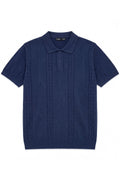IVAR Navy Heritage Cable Knit Polo - Front Flat Lay - IVAR Clothing