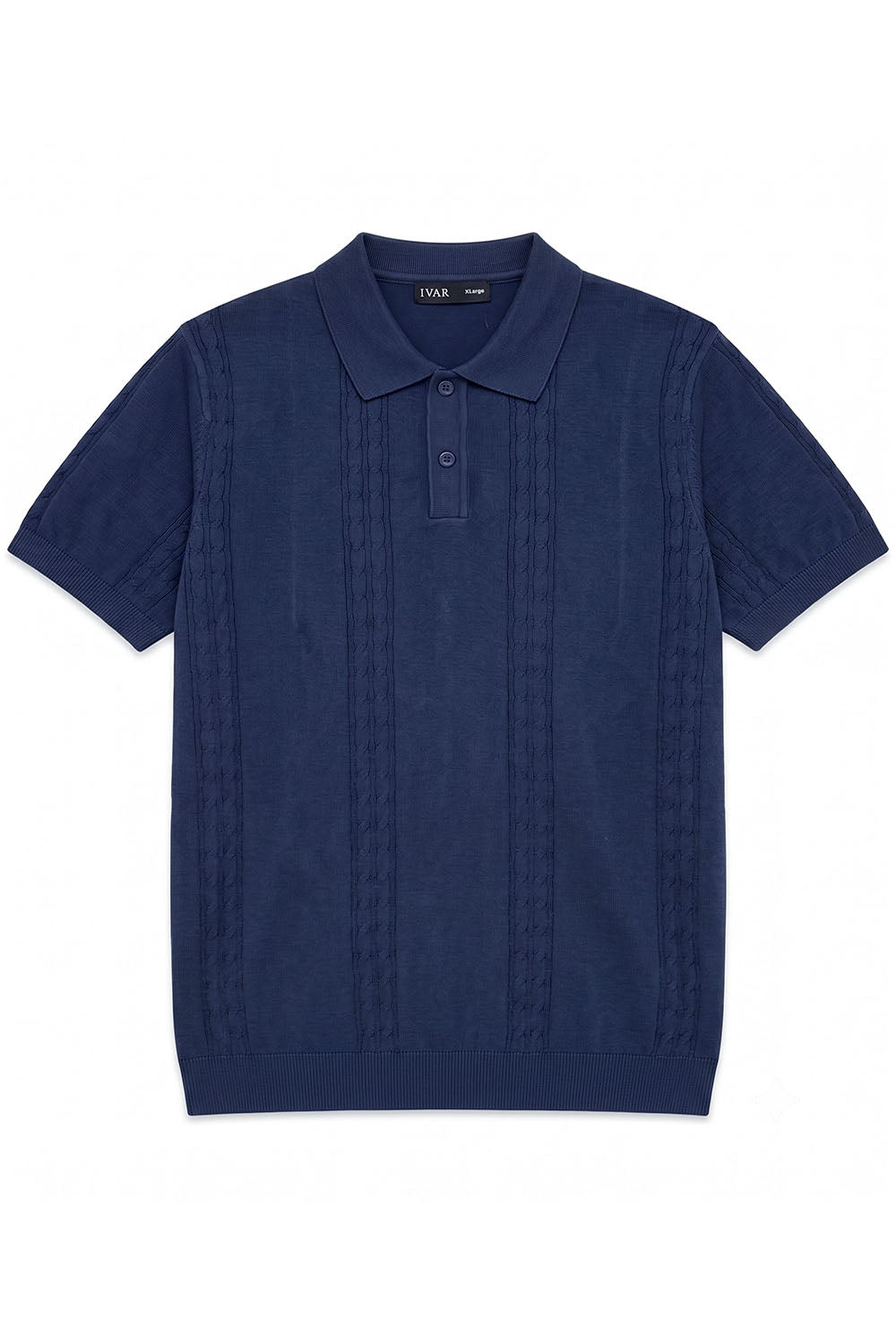 IVAR Navy Heritage Cable Knit Polo - Front Flat Lay - IVAR Clothing