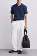 IVAR Navy Heritage Cable Knit Polo - Model Wearing, Front View - IVAR Clothing