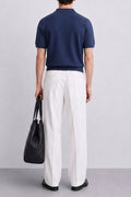   IVAR Navy Heritage Cable Knit Polo - Model Wearing, Back View - IVAR Clothing