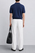 IVAR Navy Heritage Cable Knit Polo - Model Wearing, Back View - IVAR Clothing