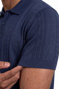 IVAR Navy Heritage Cable Knit Polo - Sleeve Close-Up Detail - IVAR Clothing